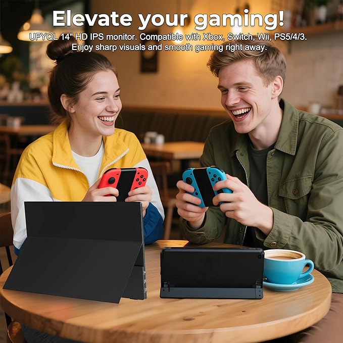 Portable Monitor 14" Ultra-Slim 1920×1200 FHD IPS, 100% sRGB, USB-C/HDMI Second Screen for Laptop/PC/Mac/Phone/Xbox/PS4/Switch - Built-in Speakers & Protective Cover