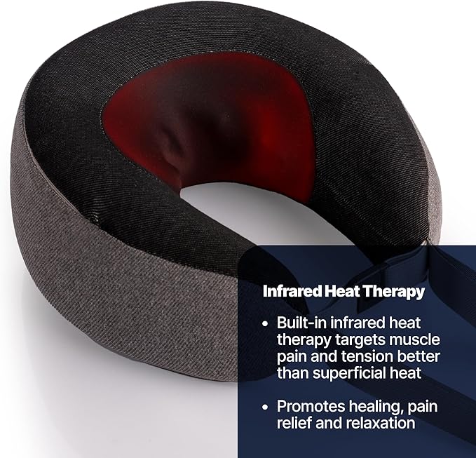 GhostBed Massaging Neck Pillow, Shiatsu-Style Kneading Massager, Comfortable Heated Neck Massager with Cover, Wireless Portable Massage Pillow, Standard Size