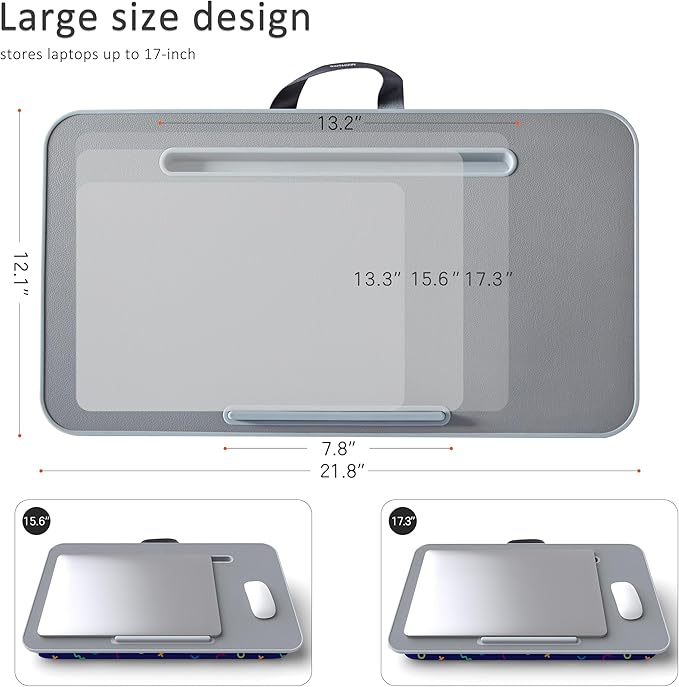 Millhome Lap Desk | Portable Laptop Desk – Fits Up to 17.3" Laptops – Detachable & Washable Cushion, Phone Holder, Device Ledge – for Writing, Working, Reading on Bed, Couch, Sofa, Floor – Geometric
