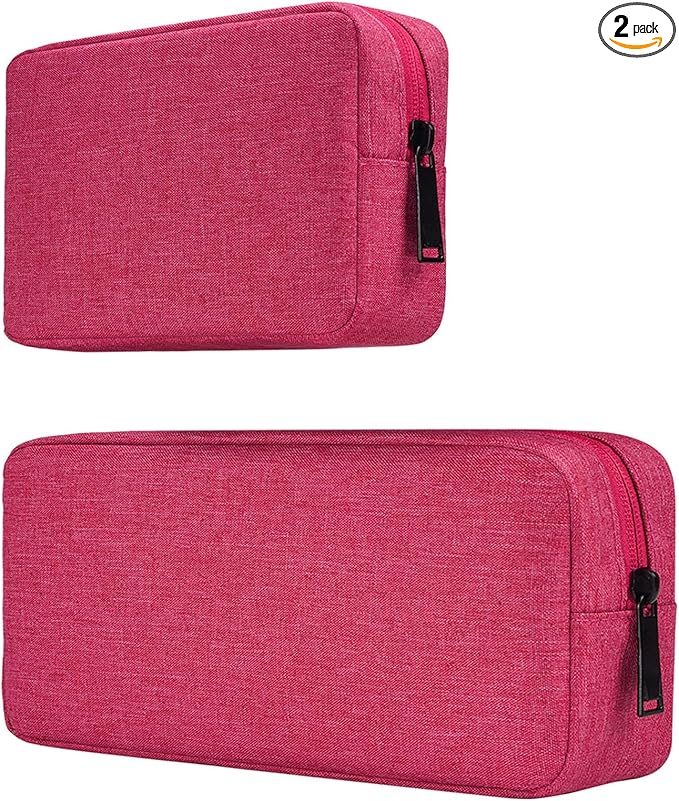 Electronics Accessories Bag, Waterproof Electronics Accessories Travel Case Compatible Laptop Charger Various USB, Cables, Cords and Power Travel Gadget Carry Bag, Rose Red (Small+Big)