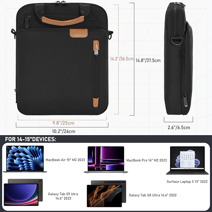 Laptop Sleeve Bag,Padded Protective Travel Carrying Case for 15 inch MacBook Air M3/A3114 2024, M2/A2941 2023 2025,Dell XPS 15 Plus,15 Inch Surface Laptop 7/6/5/4/3,Galaxy Tab S9 Utra 14.6"
