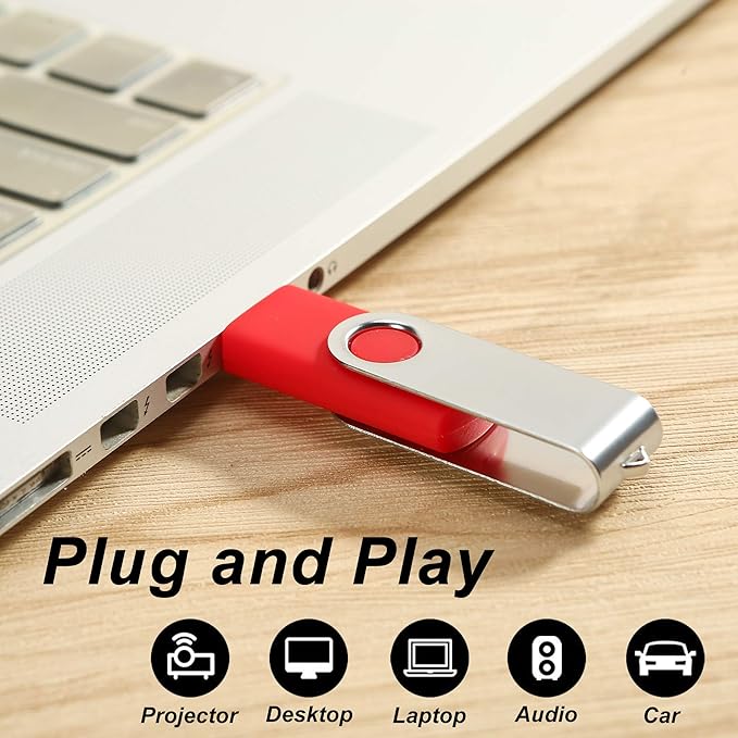 10pcs 4GB USB Flash Drives USB 2.0 Thumb Drive Bulk Pack Swivel Memory Stick 4 GB Fold Storage Jump Drive Zip Drive, 10 Pack Red