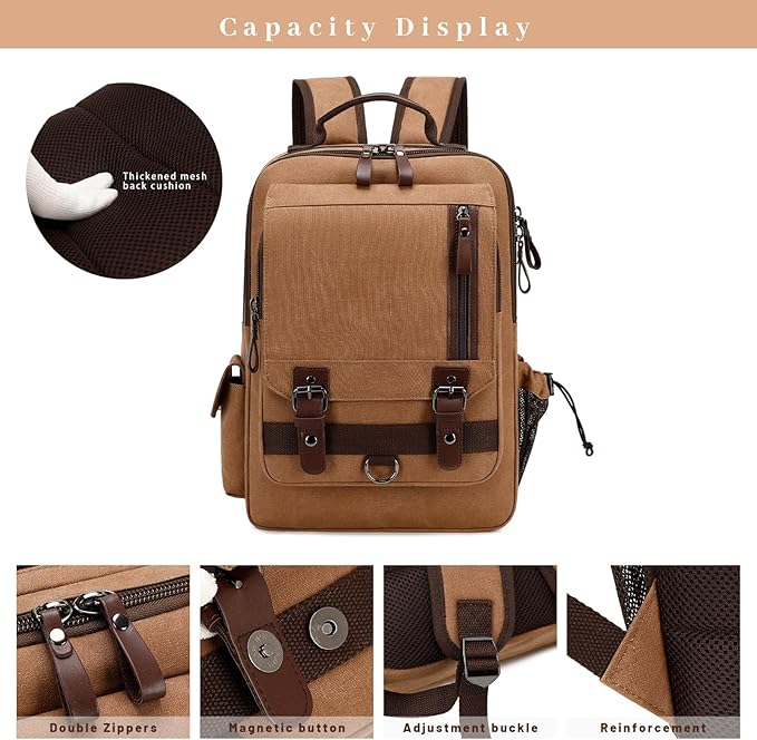 Lanola Water-resistant Canvas Backpack with Anti-Theft Pocket, Daypacks Fits 15.6 Inch Laptop for Men Perfect for Work, Travel, Daily Use(Dark Blue)