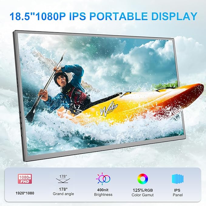 18.5 Inch Large Portable Monitor for Laptop, 1080P FHD 120Hz 125% sRGB USB-C HDMI Travel Monitor for Laptop Mac PC Xbox PS4/5 Switch, Portable Screen with Smart Cover, VESA Compatible