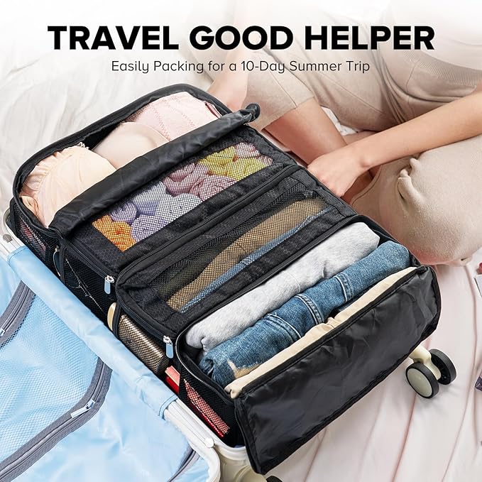 Suitcase Organizer, Travel Luggage Organizer Hanging Shelves Packing Cube Closet/Collapsible Portable Travel Organizer for Carry-on