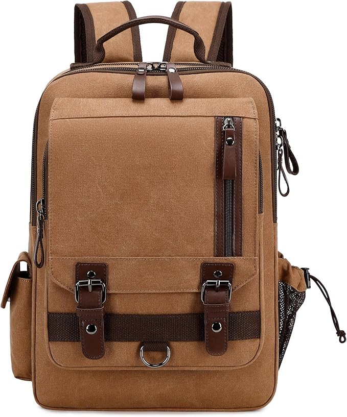 Lanola Water-resistant Canvas Backpack with Anti-Theft Pocket, Daypacks Fits 15.6 Inch Laptop for Men Perfect for Work, Travel, Daily Use (Coffee)