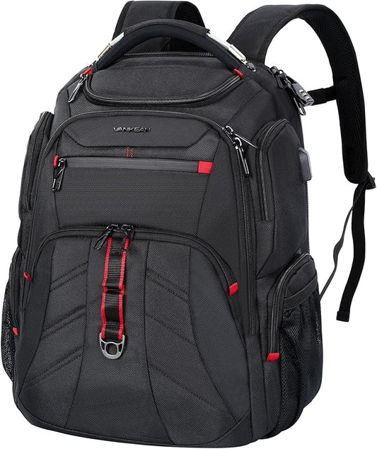 VANKEAN Travel Laptop Backpack 17.3 Inch TSA Friendly, Water-Repellent Anti Theft XL Computer Backpack with RFID Pockets College Backpacks with USB Port for Men Women Business Work Bag, Black