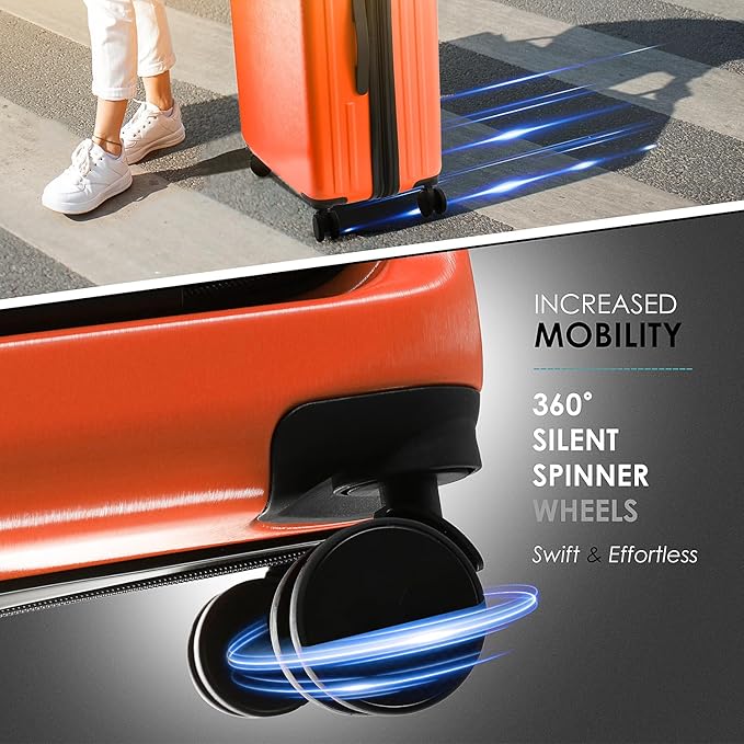 Hard Shell Luggage Sets with Spinner Wheels 4 Piece, Expandable Large Suitcases with TSA Lock, Travel Large Suitcase Set, Orange Luggage Set