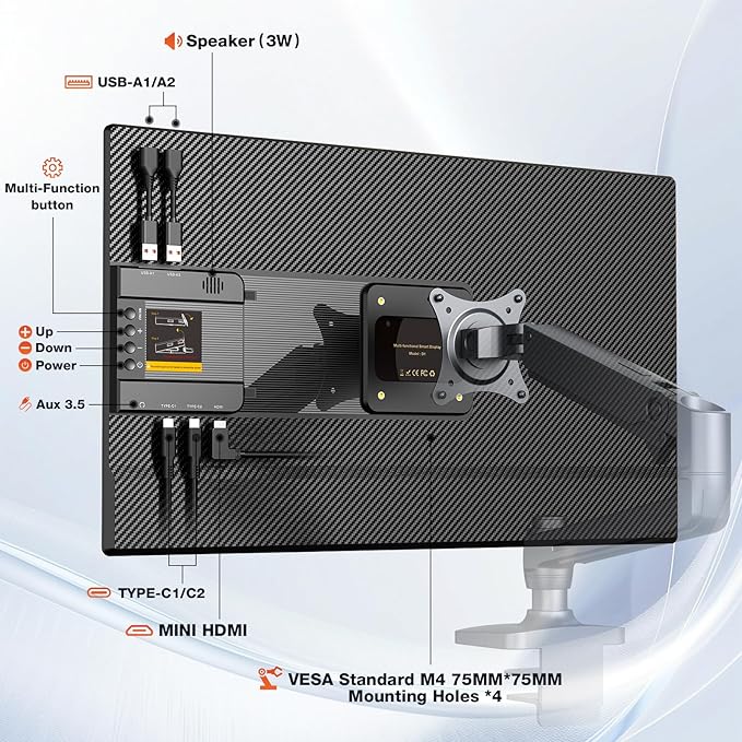 23.8" Portable Monitor, 1080p FHD 100HZ IPS Gaming Monitor, 90° Rotatable & Height-Adjustable Display, Built-in Speakers, VESA Mounting, External second monitor for Laptop, Mini PC, Switch, PS5