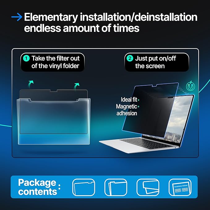 Magnetic Privacy Screen Compatible with MacBook Pro 16" 2019, 2020 Anti-Blue Light Laptop Screen Protector Filter Blue Light Blocking Filter
