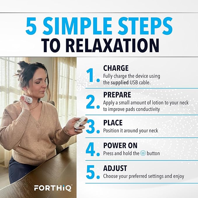 FORTHiQ Neck TENS Machine with Heat, Electric Neck Massager for Pain Relief, 15 Levels Deep Tissue Massage, Portable and Soothing, FSA or HSA Eligible