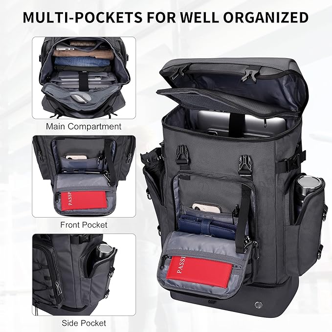 WITZMAN Travel Backpack for Men Women Carry on Bags for Airline Approved Convertible Duffle Luggage Backpack Shoe Compartment（B691 Silvery Grey）