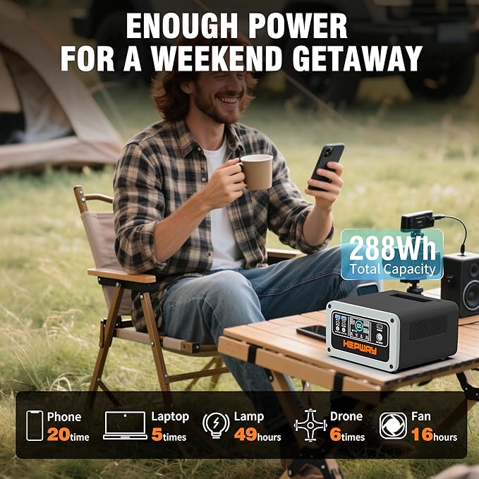 H30 Portable Power Station,300W LiFePO4 Battery,288Wh Solar Generator,2 AC 120V Outlets,PD 100W USB-C Output, 90000mah Power Bank for Hurricane Emergency Outdoor Camping RVs Home Use (Gray)
