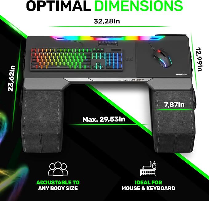 Couchmaster CYCON³ HORIZONLIGHT Bar, Ultimate Ergonomic USB-Hub Gaming Lap Desk for Couch and Bed, Large, Stable and Compatible with All Keyboards and Mouse/Mice, Laptops, PCs, PS4/5, Xbox