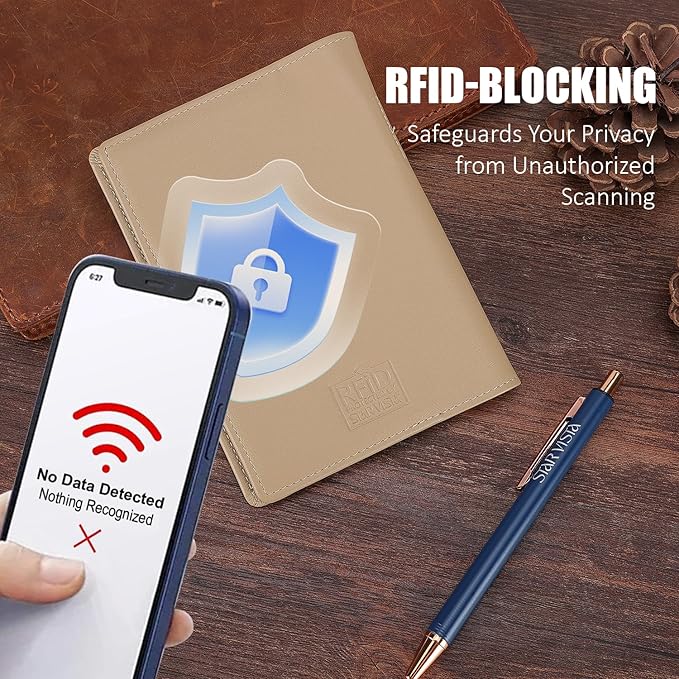 STAR VISTA Phoenix Leather Passport Holder, Calfskin Leather Travel Wallet, RFID Blocking, with ID Window, Zipper Pocket, Card Slots, AirTag Slot, Ivory