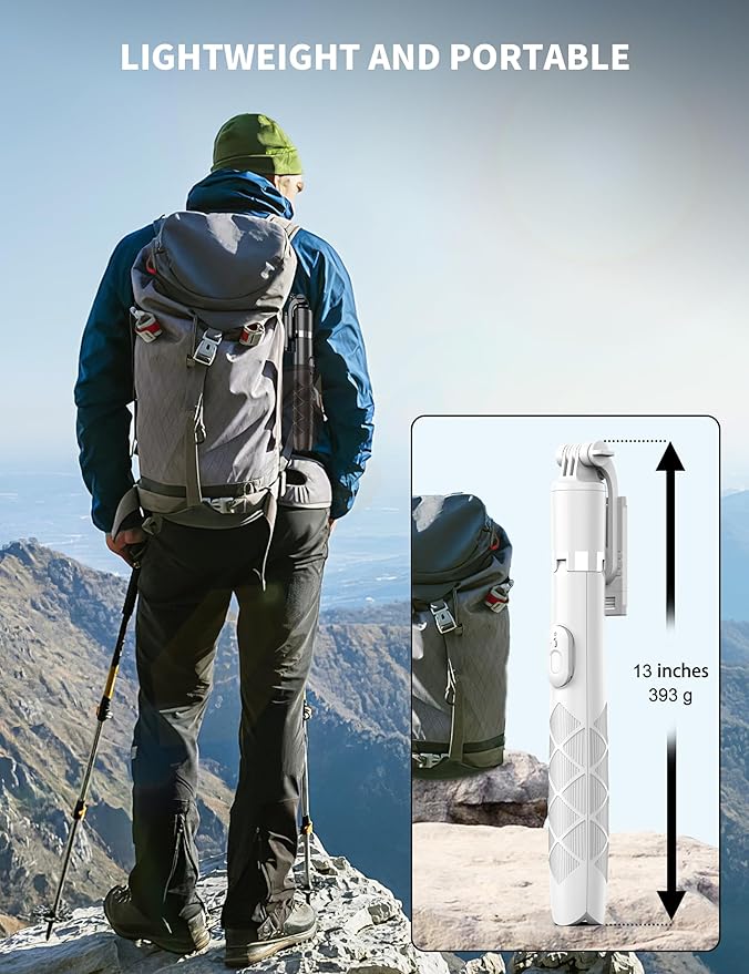 SelfieShow 71" Cell Phone Selfie Stick & Tripod, Smartphone Stand with Remote, Extendable & Travel Compatible with iPhone 15/14/13 Pro Max Gopro Android DJI (White)