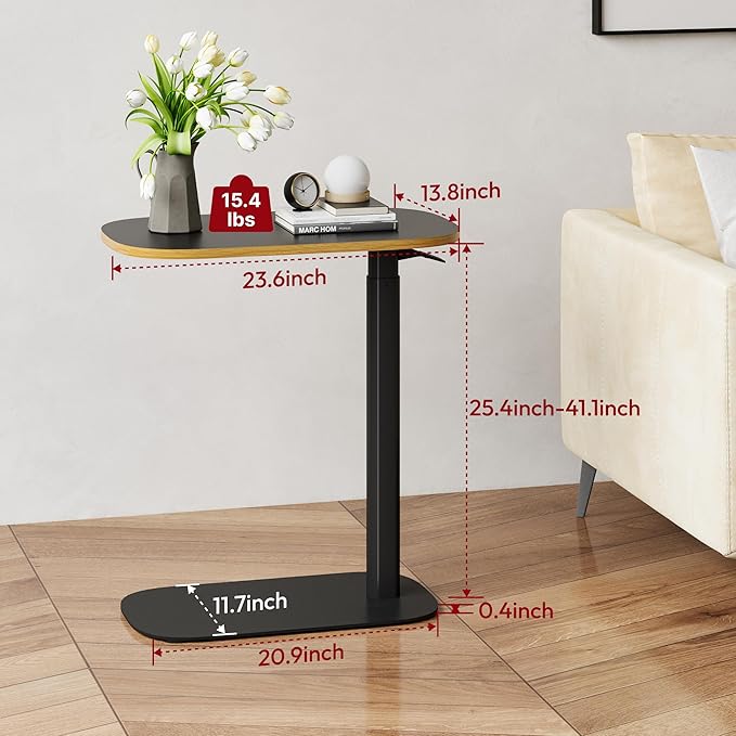 SANODESK Adjustable Overbed Bedside Table Pneumatic Adjustable Height Laptop Computer Standing Desk Cart with Tray, Hospital and Home Use(23.6" W x 13.8" D,Black)