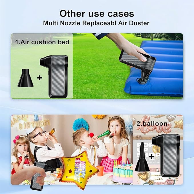 SDFM Compressed Air Duster, 125000RPM Electric Air Duster with Brushless Motor, Contains Multiple nozzles, for Cleaning Keyboard & PC. 3 Adjustable Gears, Rechargeable mini Blower for Car Detail