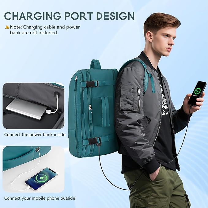 Beraliy Travel Backpack, Carry on Backpack, Airline Approved Personal Item Bag, 16 Inch Laptop Backpack, Waterproof Hiking Daypack Backpack, Weekender Bag, Peacock Blue