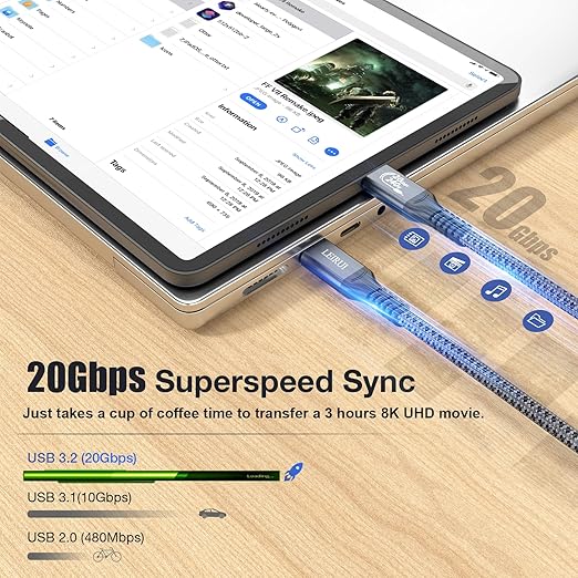 240W USB C to USB C Cable, PD 3.1 Fast Charging USB Type C Cable, USB 3.2 Gen2x2 20Gbps Data 4K Video Display Cable for Thunderbolt 3/4 Samsung S23/22/21/20 iPad Pro MacBook