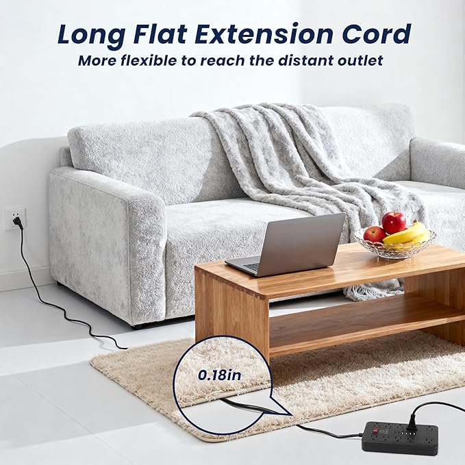 Surge Protector Power Strip with 10 Widely-Spaced Outlets & 6 USB(2USB C) Ports, 10ft Flat Plug Extension Cord Wall Mountable, Desktop Charging Stations for Home Office Bedroom Kitchen