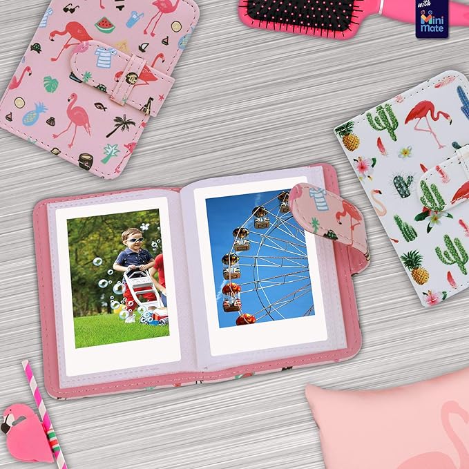 Fujifilm Instax Mini 12 Instant Camera + MiniMate Accessory Bundle & Compatible Custom Case + Fuji Instax Film Value Pack (50 Sheets) Flamingo Designer Photo Album (Lilac Purple)