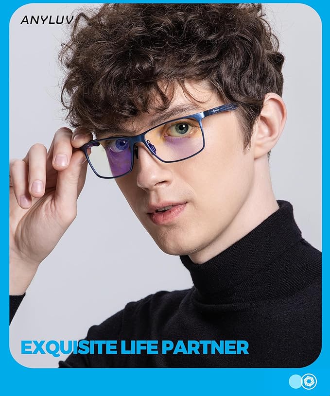 ANYLUV Blue Light Glasses Men, Relieve Eyestrain and Eye Protection, Al-Mg Metal Computer Blue Light Blocking Glasses