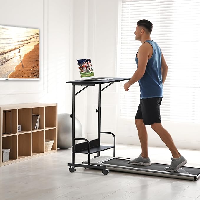 SHW 30.5" to 40.5" Height Adjustable Mobile Standing Desk Laptop Workstation for Walking Pad Treadmill, Black