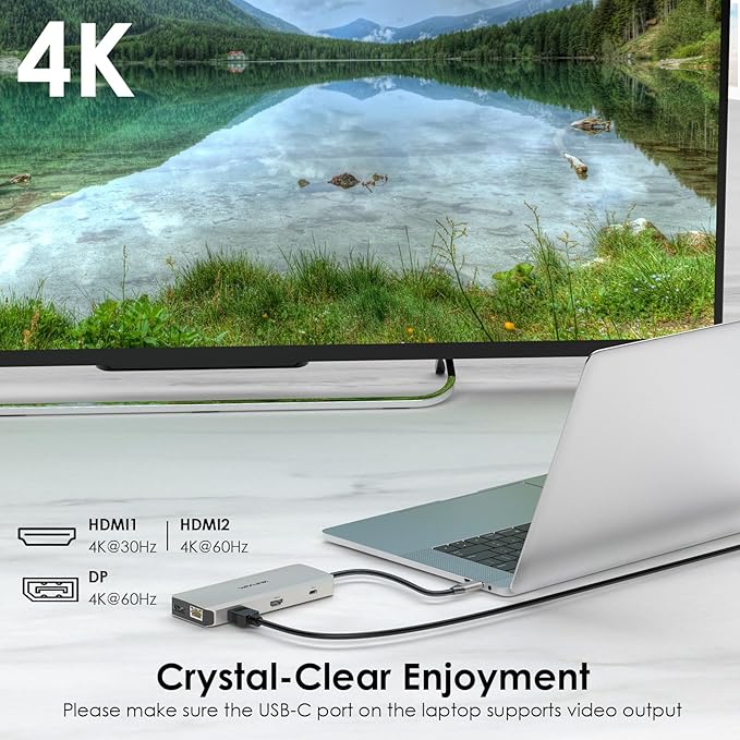 USB C Docking Station USB C to Dual HDMI Adapter USB C Hub Dual Monitor, 13 in 1 Multiport Triple Display Type C Dongle with Dual HDMI 4K, DP, PD Charger, 5 USB, Ethernet, SD TF Card Reader, Audio