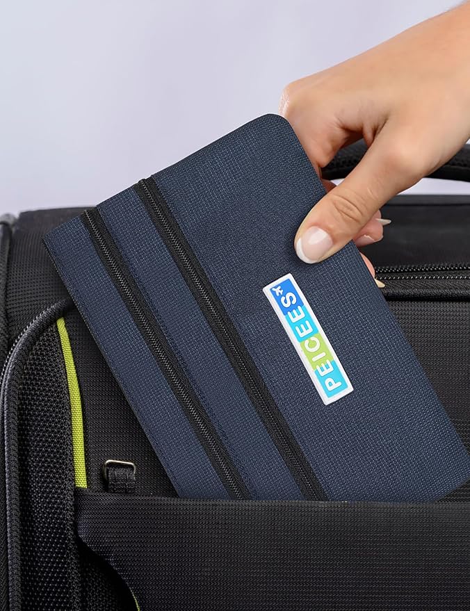 Peicees World Travel Essentials Currency and Passport Organizers Cash Cards Tickets Holder RFID Blocking Wallet, Dark Blue