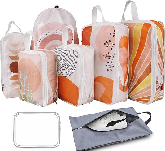 8 Pcs Compression Packing Cubes Travel for Suitcases, Waterproof Luggage Organizer Washable Storage Bags Set for Backpack Travel- Packaging Cubes for Carry-Ons and Storage