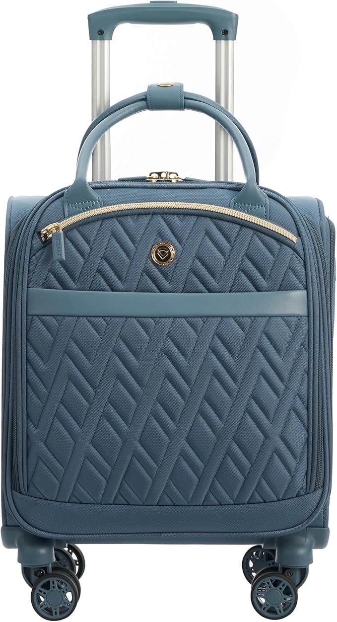 Verage 18x14x8in Spinner Underseat Carry-On Luggage -Airplane Personal Item Bag, USB A&C Charging Port, Padded Laptop Pocket & Wet/Dry Compartments for Women, Haze Blue
