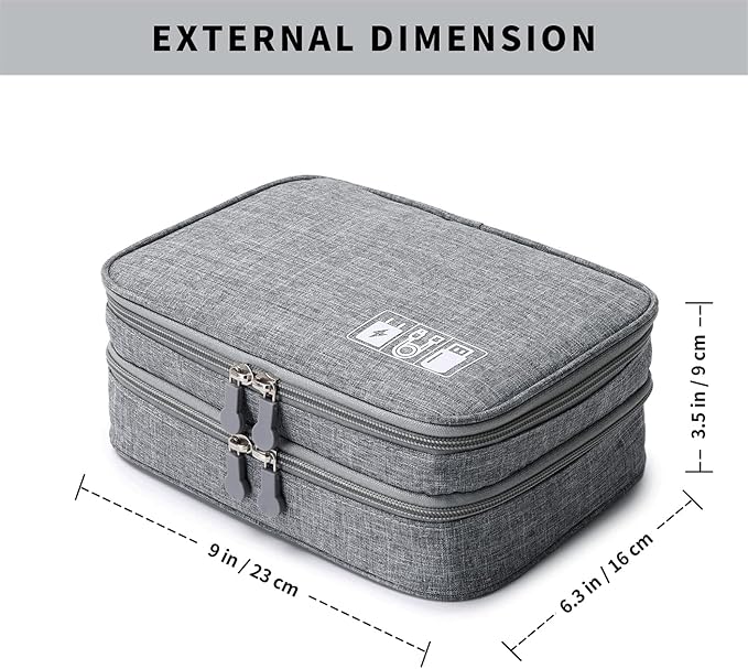 mygreen Electronics Organizer, Electronic Accessories Double Layer Travel Cable Organizer Cord Storage Bag for Cables, Power Bank, USB Flash Drive and More Gray