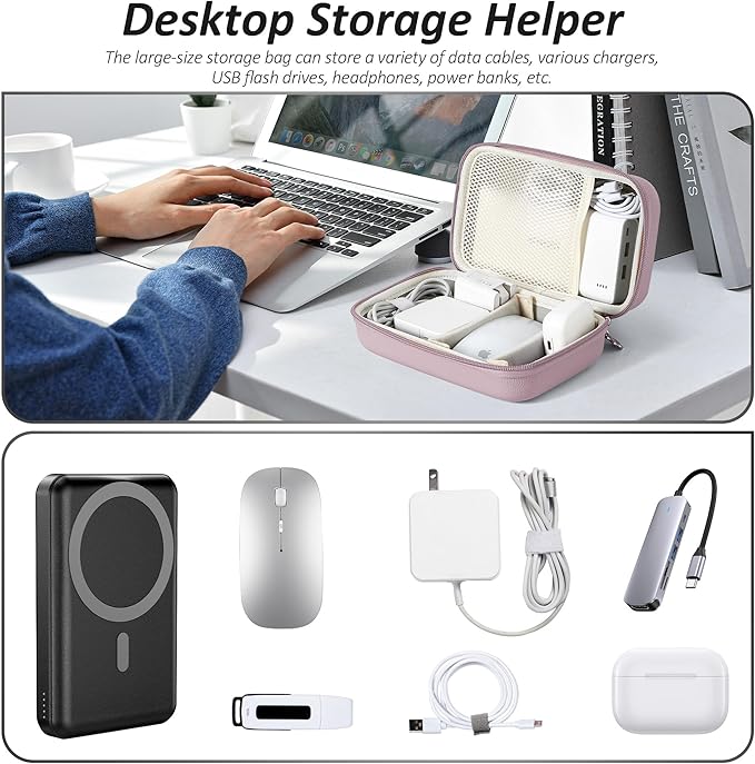 Charger Case for Macbook, Portable Tech Electronic Organizer Bag,Travel Storage Pouch for Laptop Accessories, MacBook Power Adapter, Charging Cords, USB Drives, Power Bank (Purple, XL)