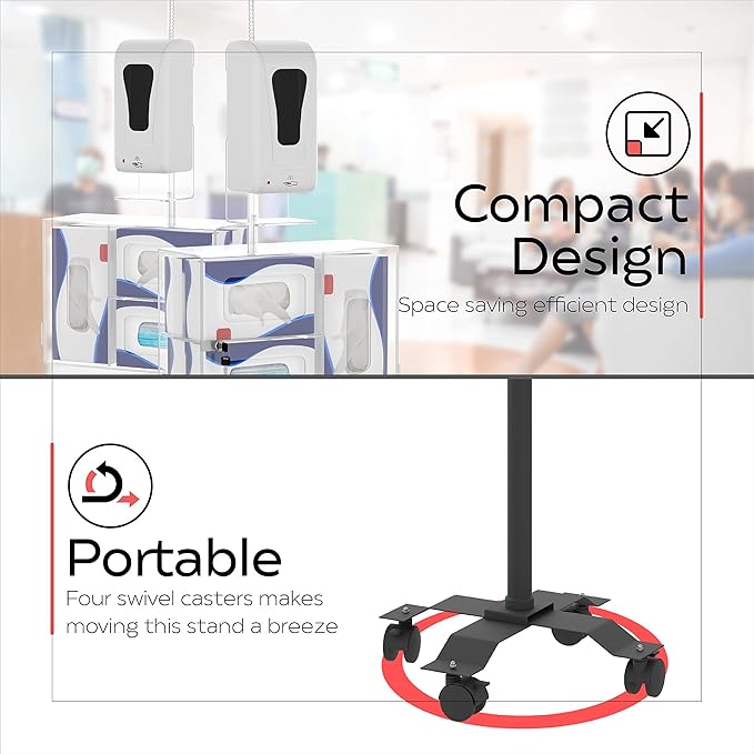 Compact Security Stand - CTA Secure Gooseneck Floor Stand with Sanitizing Station & Automatic Soap Dispenser for, iPad 7th/ 8th/ 9th Gen 10.2" & Other 7-13" Tablets (PAD-SCGSST)