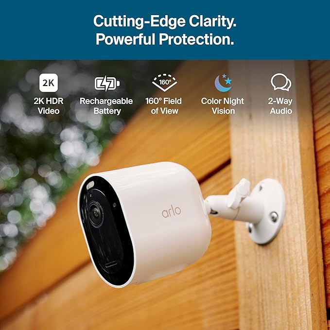 Arlo Pro Security Camera (6th Gen - 2025 Release) - 2K HDR, Battery Power, Event Captions, Emergency Response, 1-Month Trial of Secure Plan, 160° Field of View, Dual-Band WiFi, Spotlight, 3 Cam, White