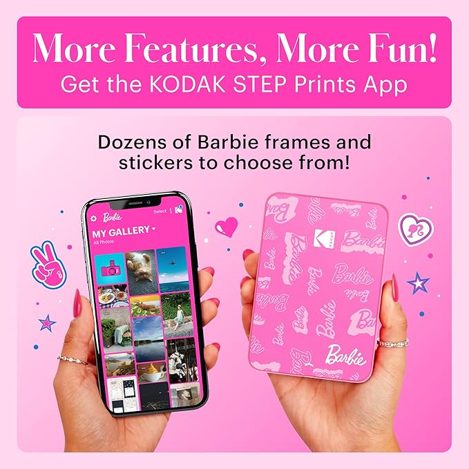 Kodak x Barbie Step Slim Wireless Instant Portable Photo Mobile Printer (Signature Style)+ Barbie Deluxe Camera Case + Barbie Photo Album + Zink Paper (20 Sheets)