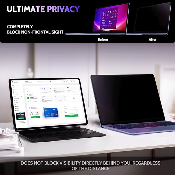 Privacy Screen for 12.4 Inch Surface Laptop Go 3/2/1, MagicSuction™ Removable Anti Spy Black Protector, Glare Blue Light Filter for Microsoft Laptop Computer Monitor