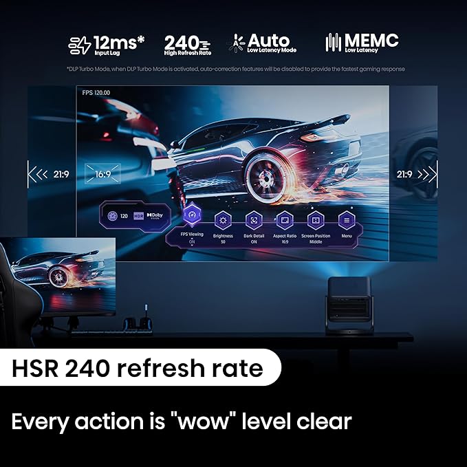 Hisense Laser Mini Projector C2, 65-300", Gimbal Design, 4K, Triple Color Laser, 110% BT.2020, 2000 ANSI Lumens, 1700:1 Native Contrast, Dolby Vision, HSR240, Sound by JBL