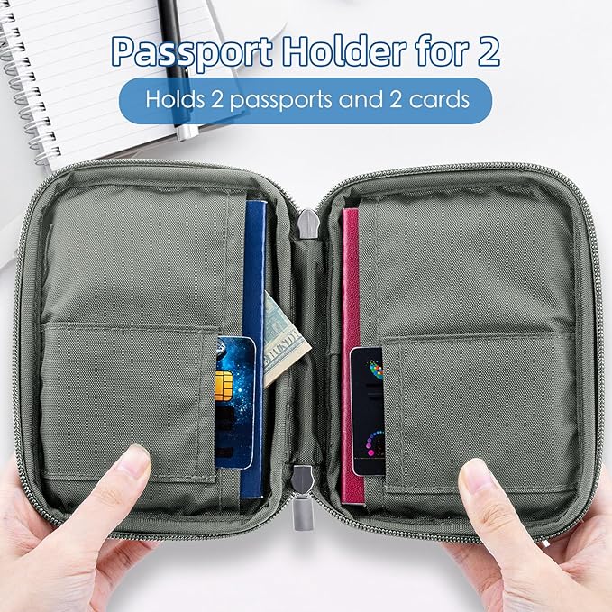 WALNEW Passport Holder for Travel - RFID Blocking Travel Wallet Essentials Organizer with Card Slots & Zipper Pocket (Women/Men), Gray