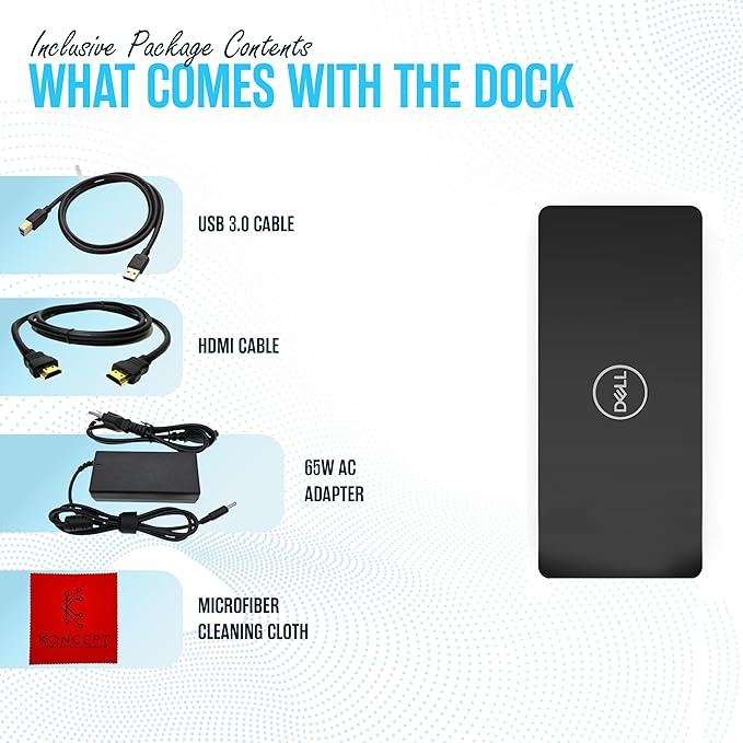 Dell D3100 Dock USB 3.0 Ultra HD/4K Triple Display Docking Station Dual Monitor with 65W, HDMI & USB 3.0 Cable