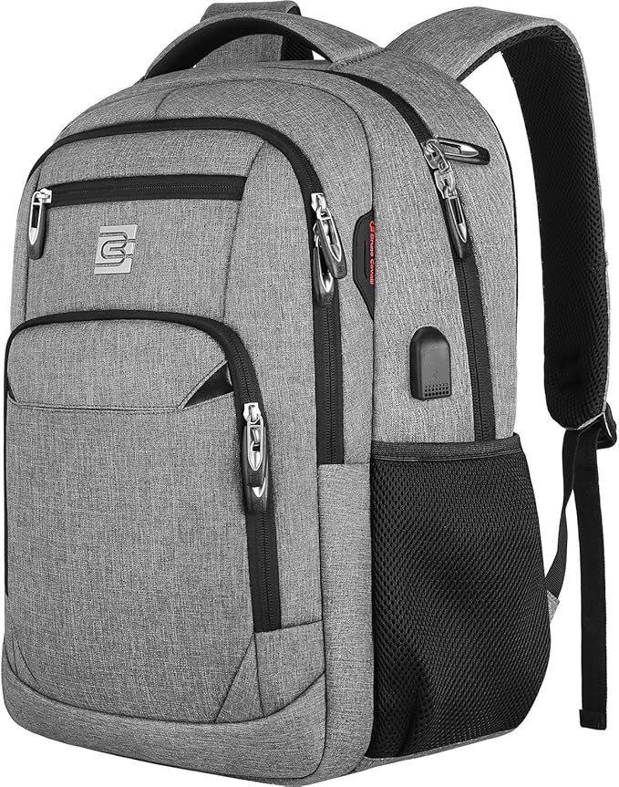 17 Inch Laptop Backpack, Business Anti Theft Slim Durable Laptops Backpack with USB Charging Port, Water Resistant College Computer Bag Gifts for Men & Women Fits 15.6 Inch Notebook-Grey