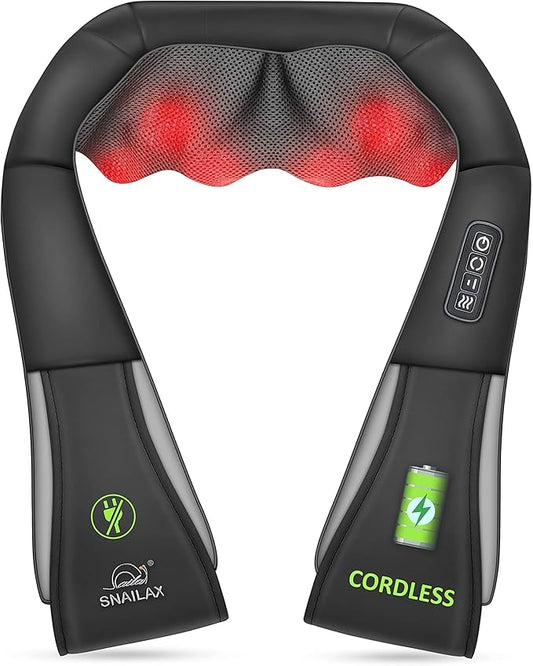 Snailax Cordless Massager - Shiatsu Neck and Shoulder Massager with Heat, Portable, Lumbar, Back Electric Massage Pillow, Christmas Gift