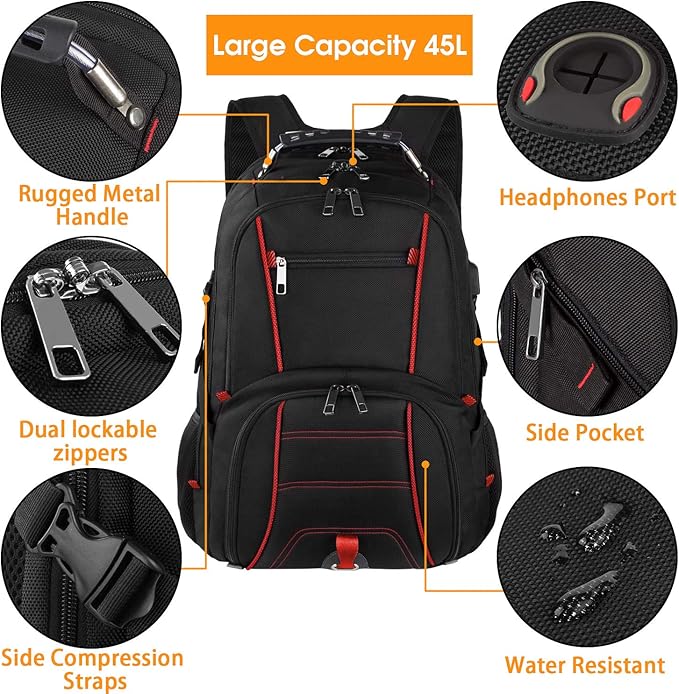 LTINVECK Travel Laptop Backpack, Extra Large Backpack for Men Women with USB Charging Port, TSA Friendly Heavy Duty Big Business Computer Backpacks Bag Fit 17 Inch Laptops, RFID Backbag