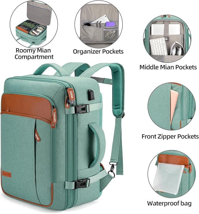 Travel Laptop Backpack,42L Carry on Luggage, Flight Approved Expandable Backpack,Business Anti Theft Weekender Bags for Women Men, Water Resistant Expandable Backpacks With 4 Packing Cubes