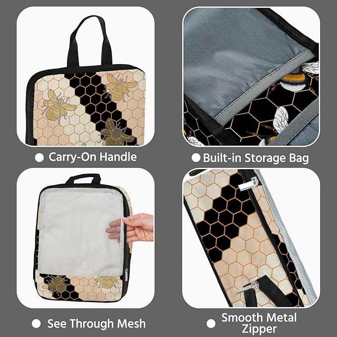 7 Pcs Compression Packing Cubes for Travel, Waterproof Suitcase Luggage Backpack Organizer with Toiletry Bag Travel Essentials for Women/Men-Bees