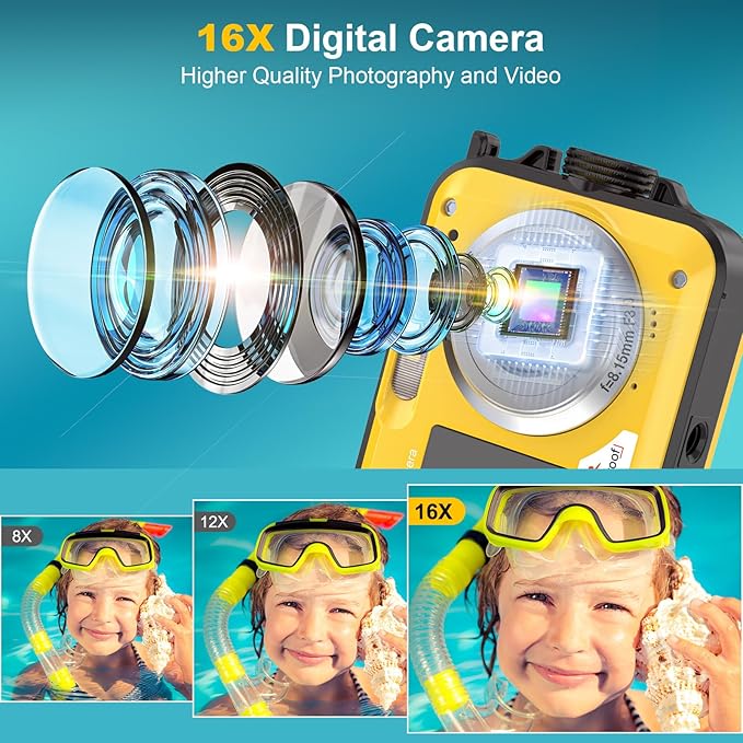 4K Underwater Camera with 32GB Card 1250mAh Battery 56MP Autofocus 16FT Waterproof Camera Dual-Screen Selfie 16X Waterproof Floatable Digital Camera Underwater Camera for Snorkeling