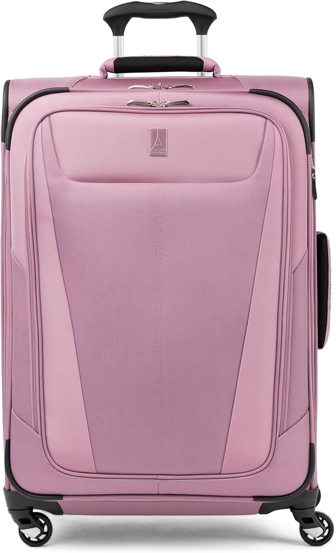 Travelpro Maxlite 5 Softside Expandable Checked Luggage with 4 Spinner Wheels, Lightweight Suitcase, Men and Women, Orchid Pink Purple, Checked Medium 25-Inch