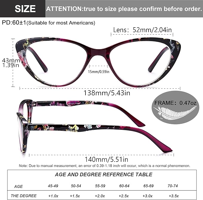 EYEURL Cat Eye Reading Glasses for Womens Set of 2 Blue Light Blocking Computer Readers +3.25 Ladies Eyeglass Quality Frame Lightweight and Comfortable