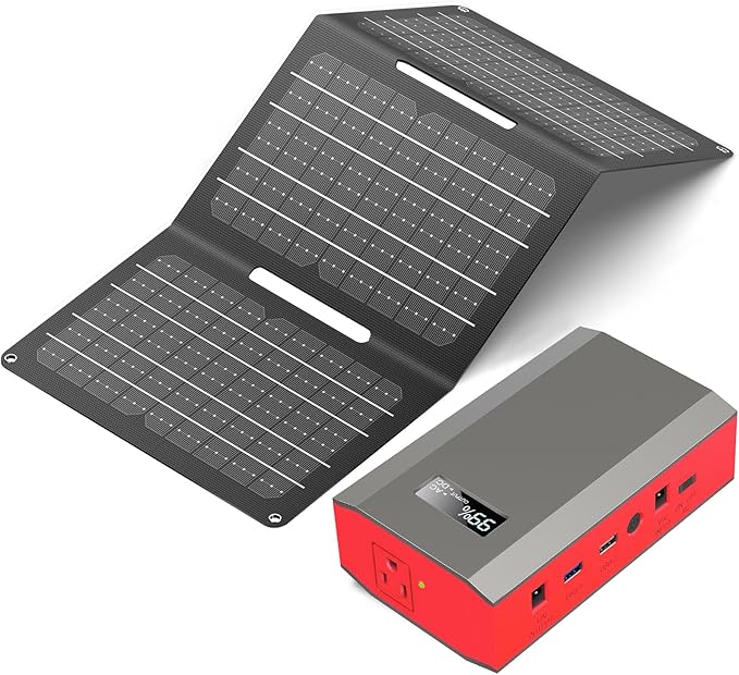 ZeroKor Portable Power Bank with AC Outlet 65W 110V External Battery Pack, 24000mAh Portable Laptop Charger with Foldable Solar Panel Charger 30W for Outdoor Smart Device Camping RV Trip Off Grid-Red